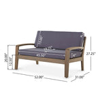 Wilcox Outdoor Acacia Wood Loveseat And Coffee Table Set With Cushions - Grey, Dark Grey