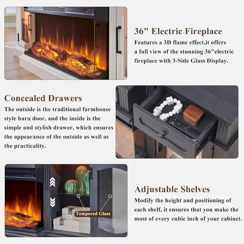 Farmhouse Electric Fireplace TV Stand For TVs Up To 80 Inches - 70W x 16D x 32H