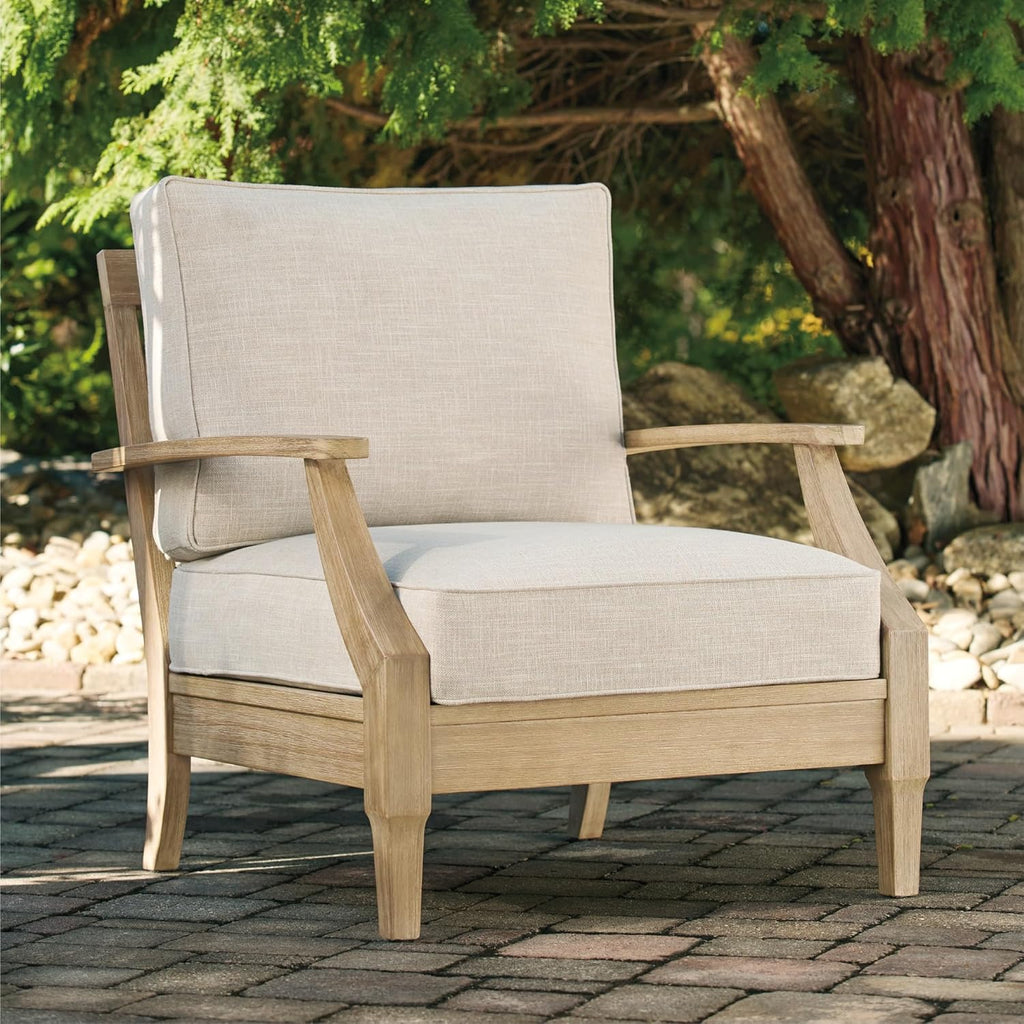 Signature Design by Ashley Clare View Outdoor Patio Eucalyptus Sofa With Cushions, Beige