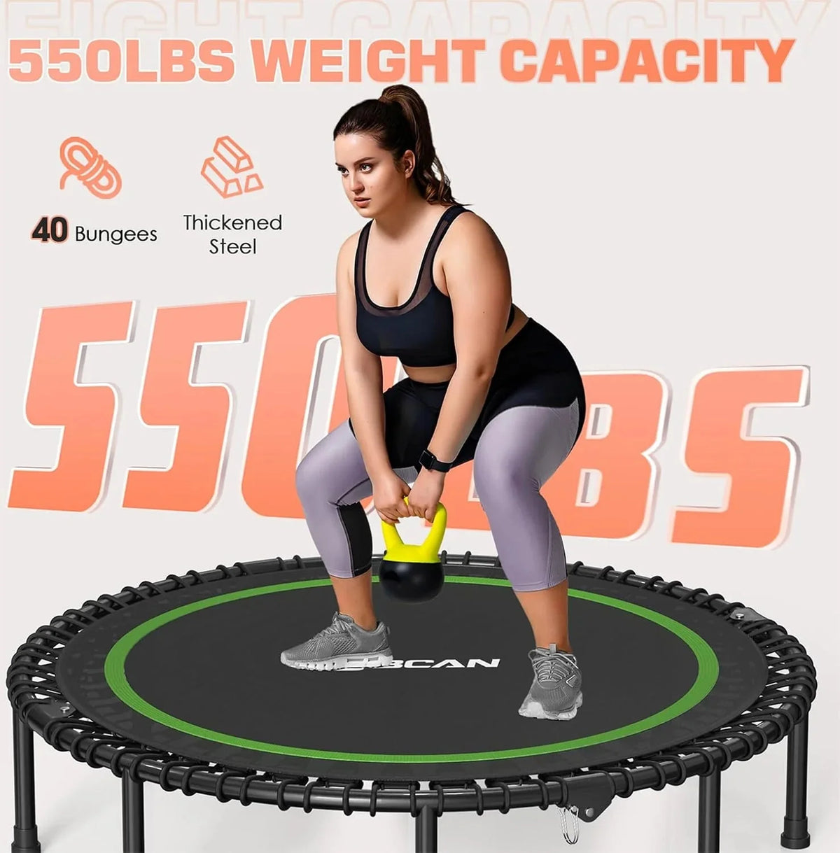 BCAN Foldable Fitness Trampoline 40in/48in, 450/550 LBS Capacity