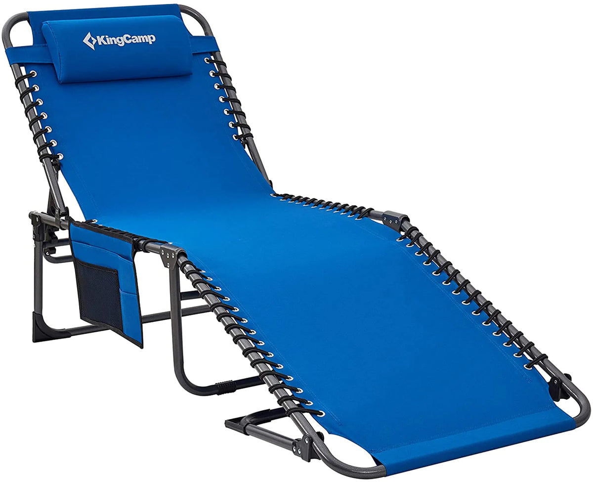 Adjustable 4-Position Folding Chaise Lounge Chair With Pillow Pocket - Supports 265 lbs