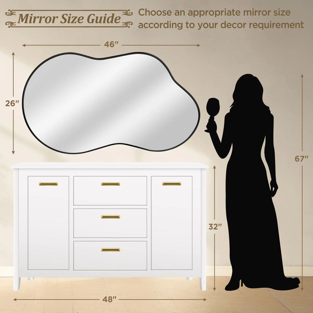 Asymmetrical Irregular Wall Mirror, 20x36, 24x36, Or 26x46, Gold, Black, Or Silver