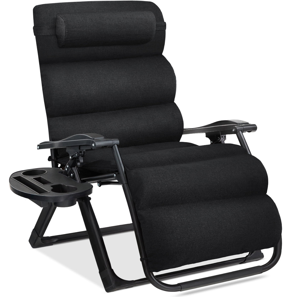 Best Choice Products Oversized Zero Gravity Folding Recliner With Removable Cushion And Side Tray - Fossil Gray