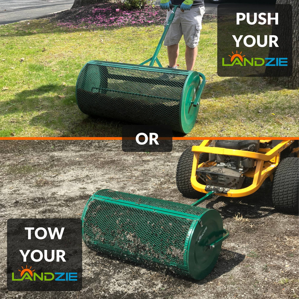 Landzie 24-Inch Walk-Behind Compost Spreader With Metal Mesh Basket