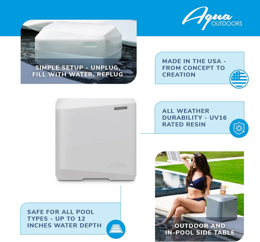Aqua Outdoors Small Side Table For Pool Sun Shelves And Patio Surfaces, White Granite - Shallow Shelves Up To 10 in