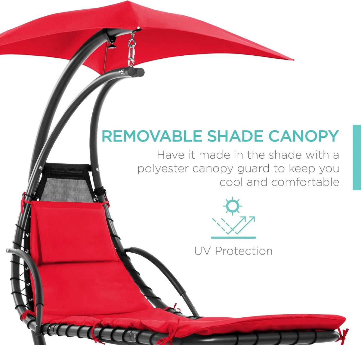 Best Choice Products Outdoor Hanging Steel Chaise Lounge Chair With Canopy, Charcoal Gray - SKY5871