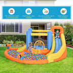 Outsunny 5-in-1 Inflatable Water Slide Bounce House, Orange Blue Yellow, 450W Air Blower