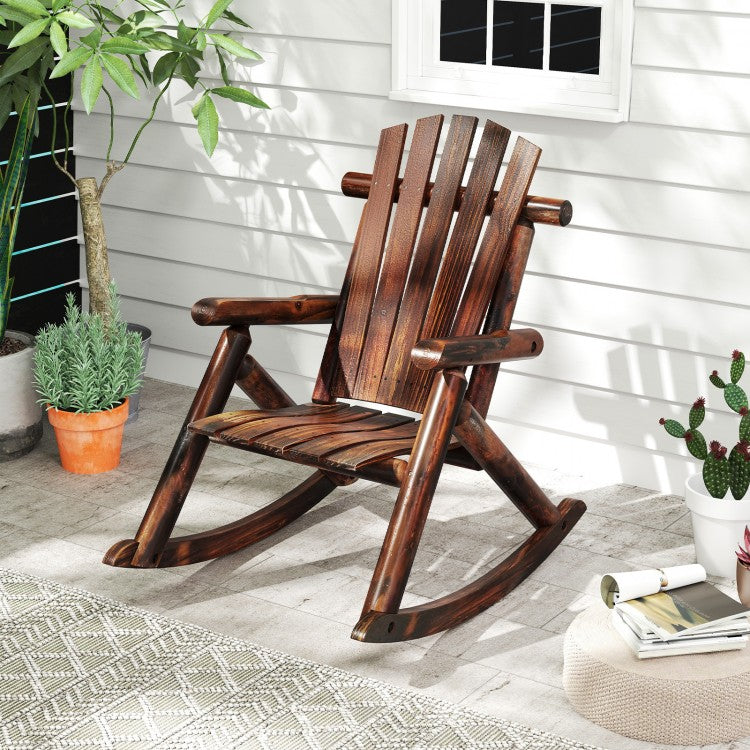 Outdoor Adirondack Rocking Chair For Adults, Solid Fir Wood And Pine Wood, Brown/Natural
