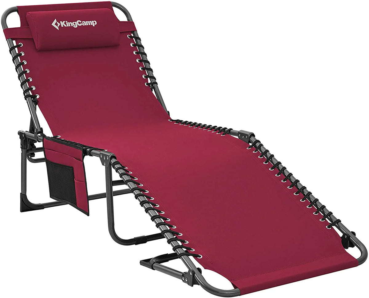 Adjustable 4-Position Folding Chaise Lounge Chair With Pillow Pocket - Supports 265 lbs