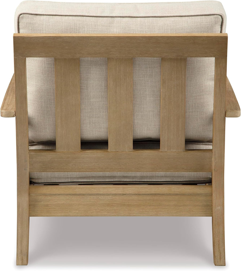 Signature Design by Ashley Clare View Outdoor Patio Eucalyptus Sofa With Cushions, Beige