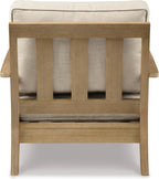 Signature Design by Ashley Clare View Outdoor Patio Eucalyptus Sofa With Cushions, Beige