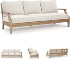 Signature Design by Ashley Clare View Outdoor Patio Eucalyptus Sofa With Cushions, Beige