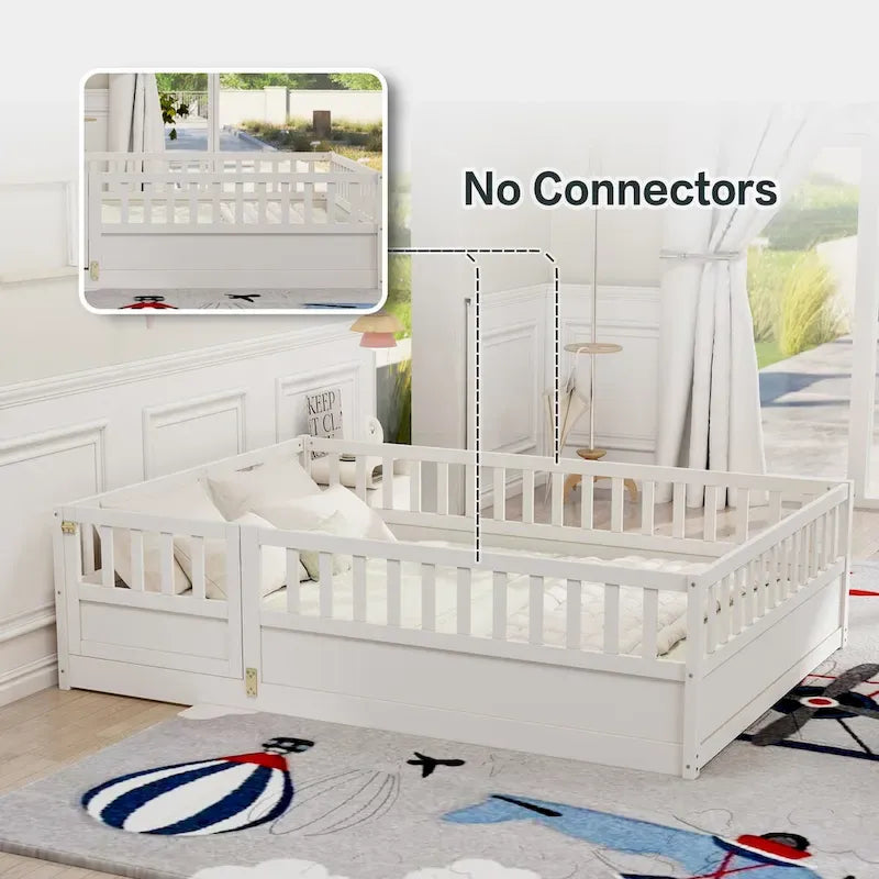 Montessori Children's Floor Bed With Support Slat, Twin / Full, Pine And Plywood