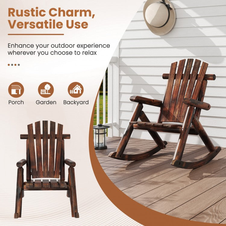 Outdoor Adirondack Rocking Chair For Adults, Solid Fir Wood And Pine Wood, Brown/Natural