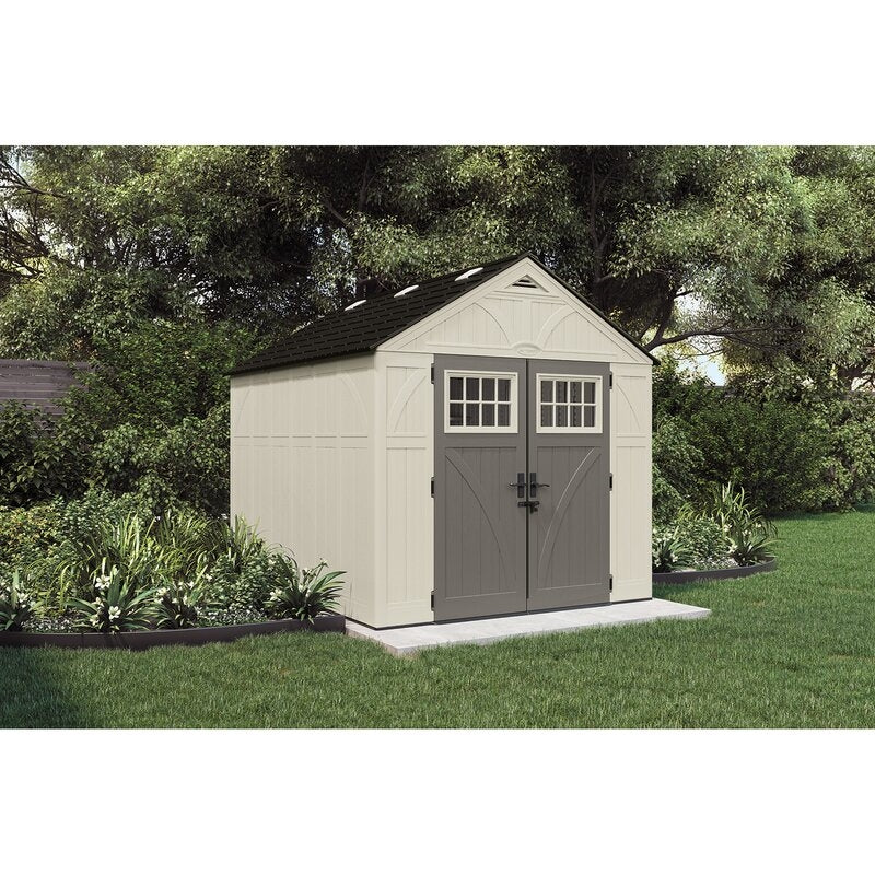 Outdoor Plastic Storage Shed 8 ft W x 10 ft D - Gray/Ivory