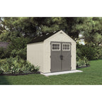 Outdoor Plastic Storage Shed 8 ft W x 10 ft D - Gray/Ivory