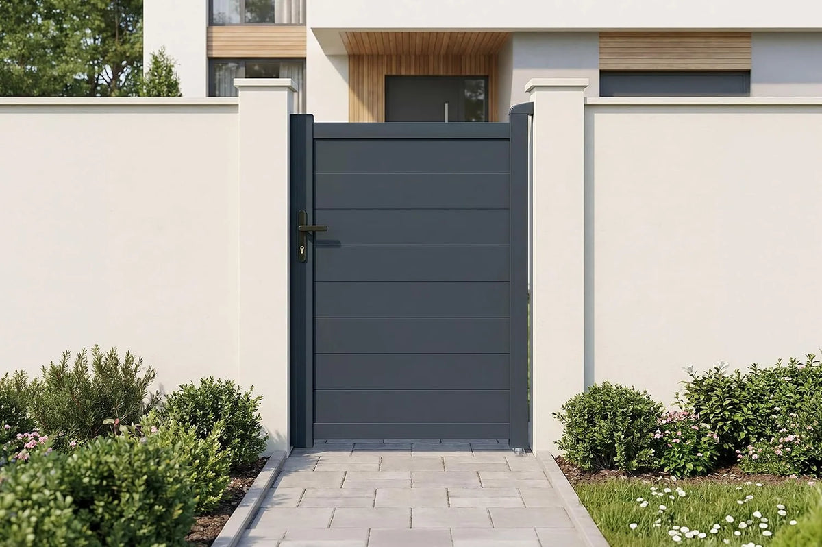 Casanoov Aluminum Swing Gate 392 cm x 161 cm Anthracite Gray RAL 7016 - KIT-000024
