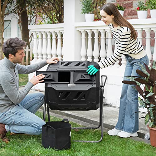 VIVOSUN Outdoor Dual Rotating Batch Compost Bin, 43 Gallon, Black Door