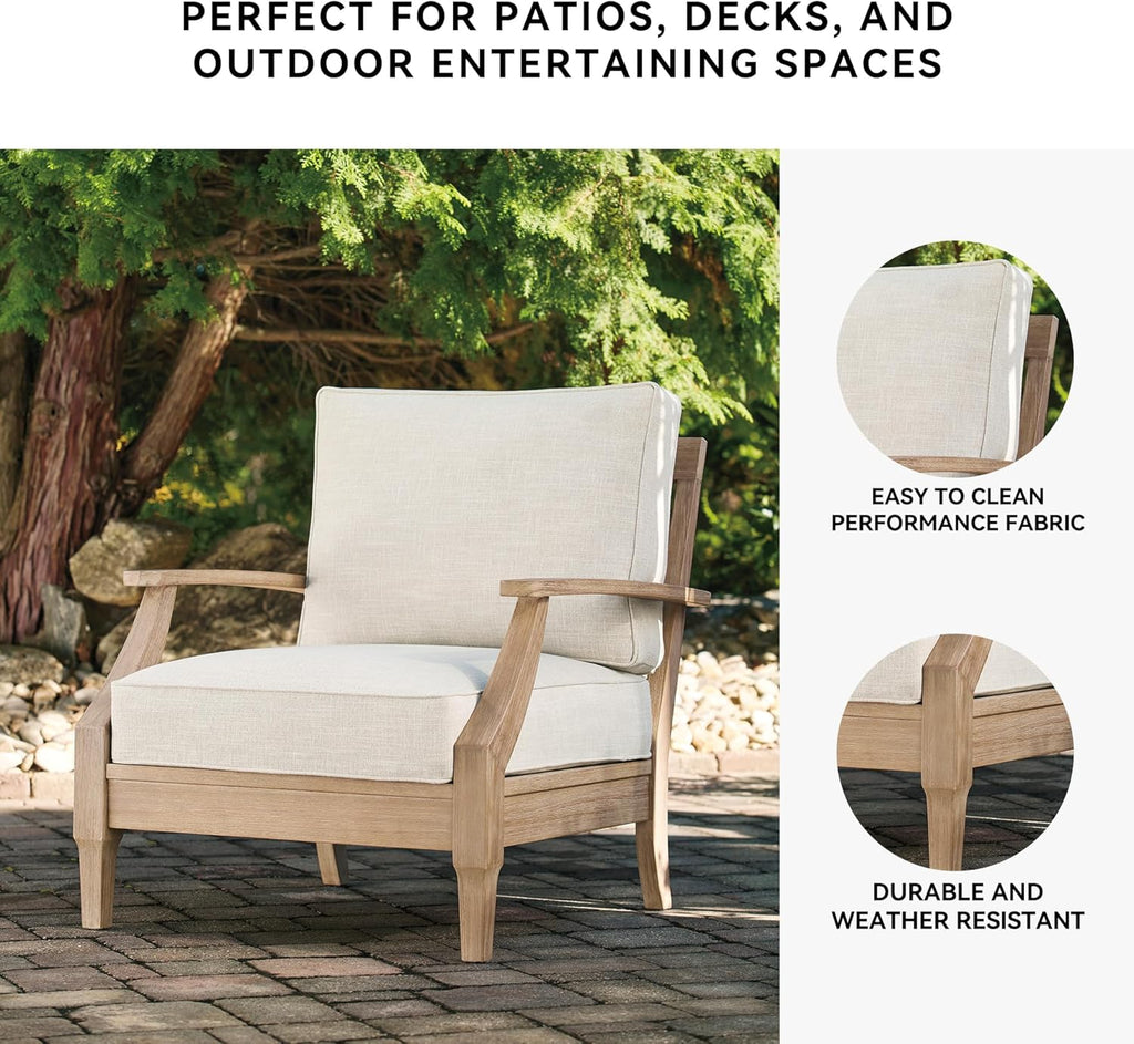 Signature Design by Ashley Clare View Outdoor Patio Eucalyptus Sofa With Cushions, Beige