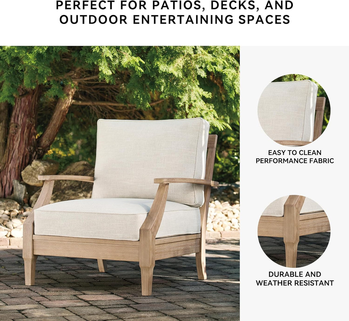 Signature Design by Ashley Clare View Outdoor Patio Eucalyptus Sofa With Cushions, Beige