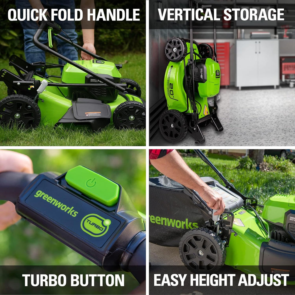 Greenworks 48V (24V x 2) 20in Cordless Battery Mower, 12in String Trimmer/Edger And 320 CFM Blower Combo Kit - 4.0Ah Batteries