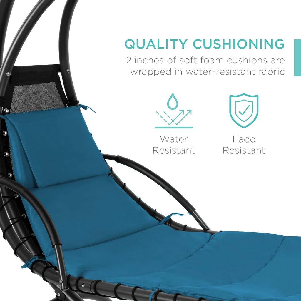 Best Choice Products Outdoor Hanging Steel Chaise Lounge Chair With Canopy, Charcoal Gray - SKY5871