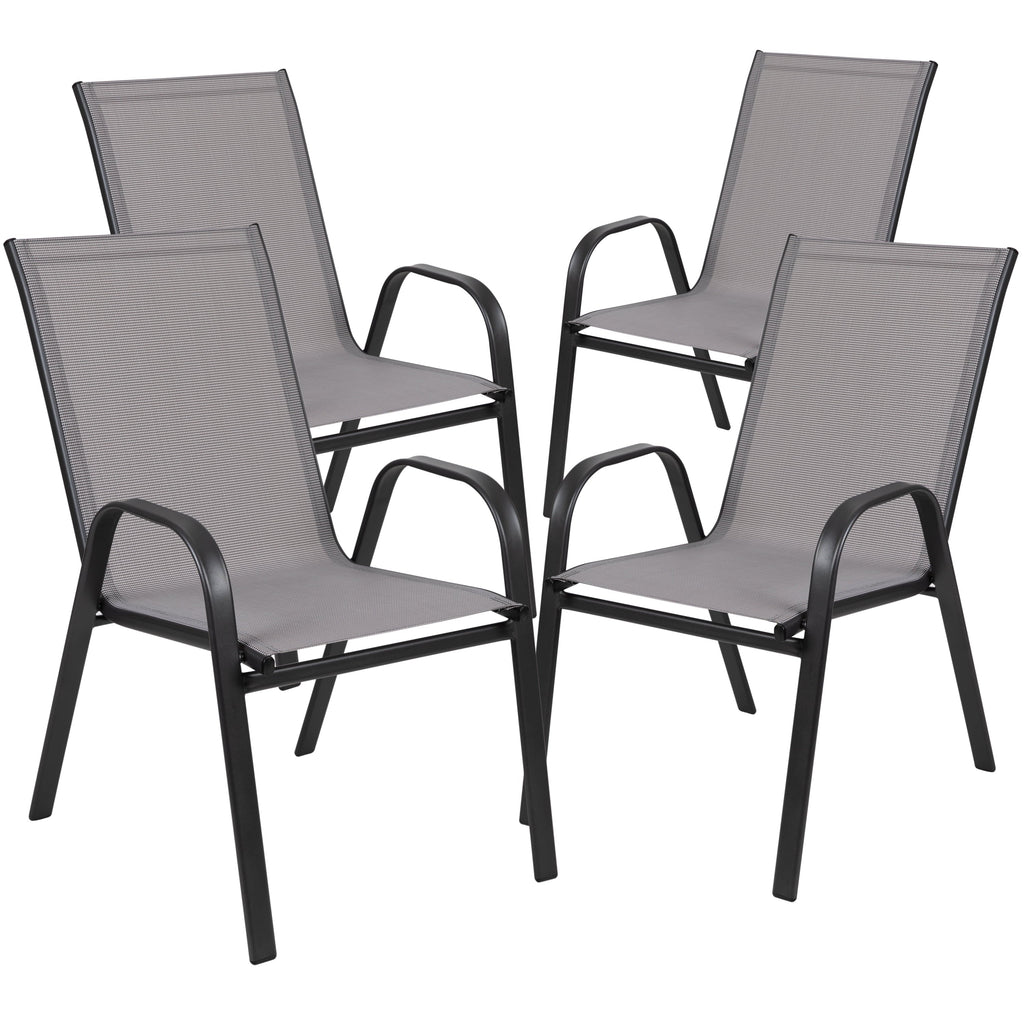 Emma + Oliver Outdoor Stack Chairs, Gray, 4 Pack, 21.25in W x 29in D x 36in H