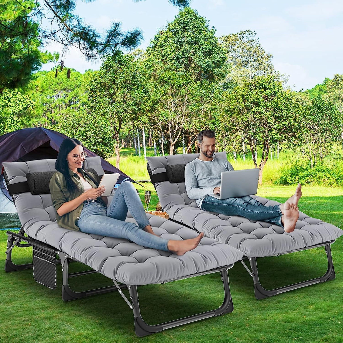 Slsy 5-Position Adjustable Folding Lounge Chair And Cot - 75.2" x 25.6" x 11.8"