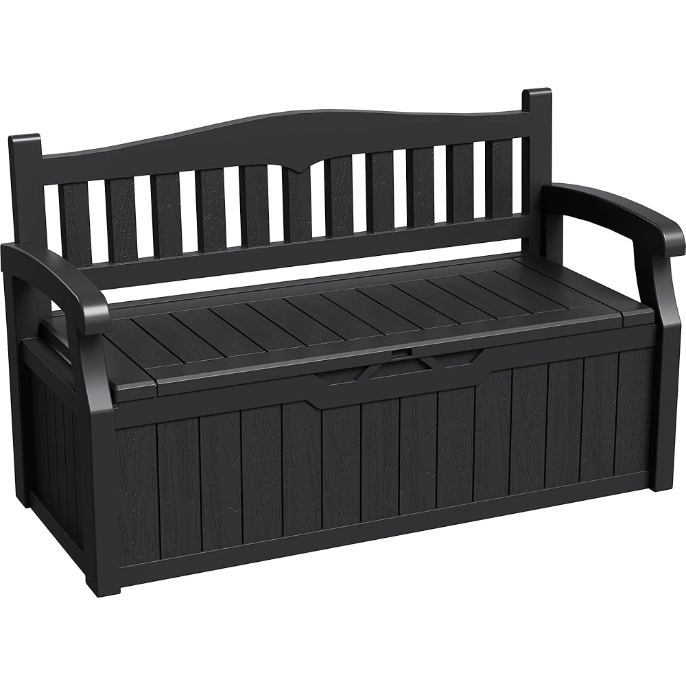Greesum Outdoor Resin Storage Bench, 80 Gallon, Black