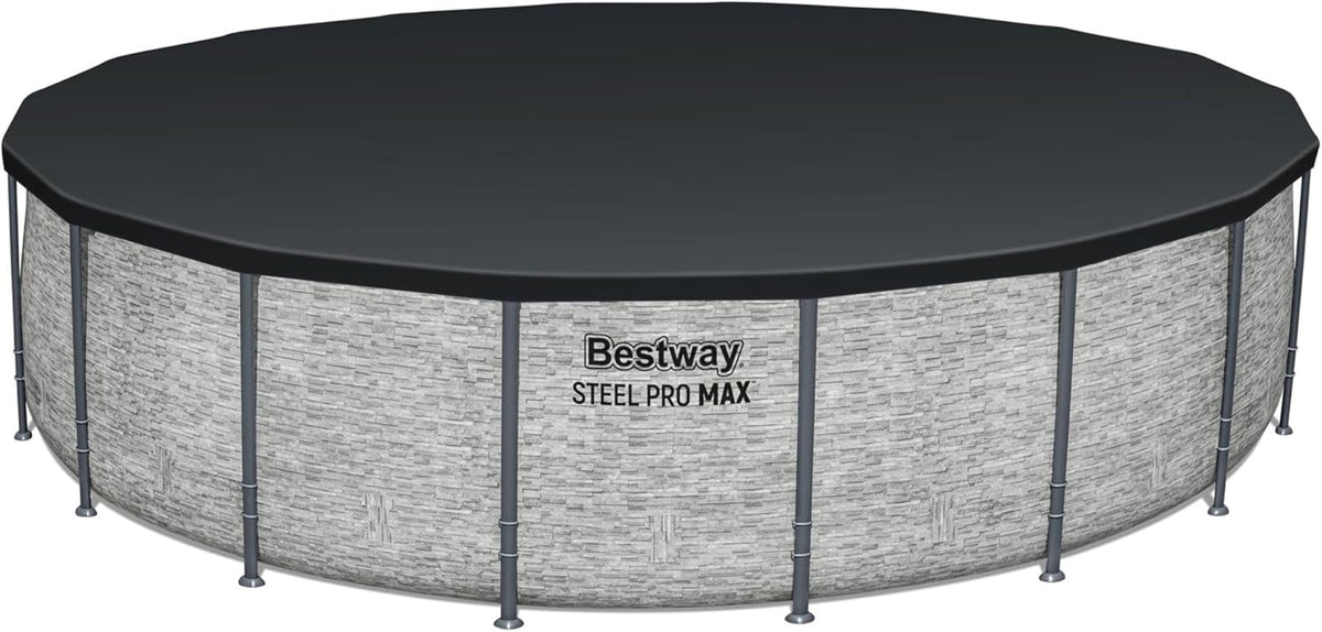 Steel Pro MAX 14 Foot x 48 Inch Round Steel Frame Above Ground Pool Set With 1,000 Filter Pump, Ladder And Cover - Gray