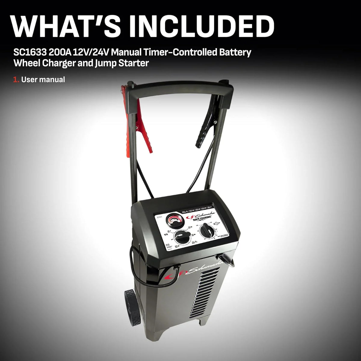 Electric Wheeled Battery Charger And Jump Starter, 200 Cranking Amps, 12 Volts/24 Volts, Black - SC1633