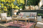 Signature Design by Ashley Clare View Outdoor Patio Eucalyptus Sofa With Cushions, Beige