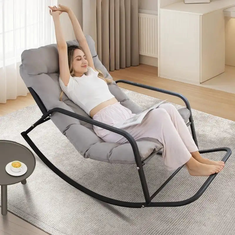 Oversized Outdoor Rocking Lounge Chair With Water-Resistant Cushions, 450 lbs Capacity