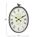 Metal Oval Wall Clock With Bird Design, 17 in L x 3 in W x 25.25 in H - Vintage