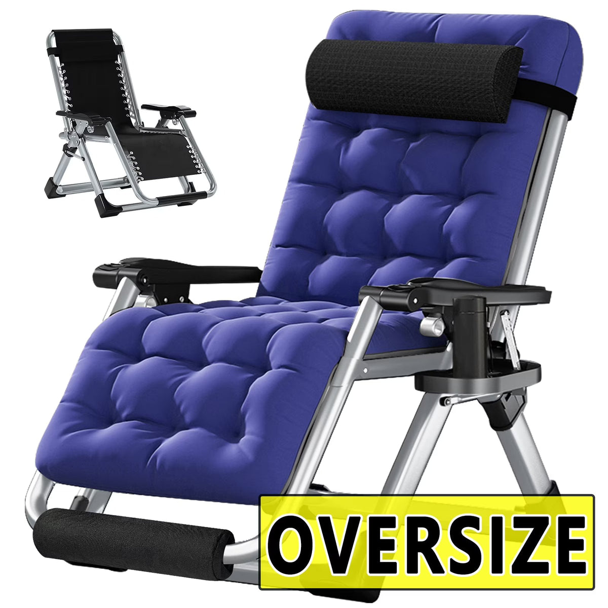 NAIZEA Zero Gravity Chair With Removable Cushion, Cup Holder, and Black Color