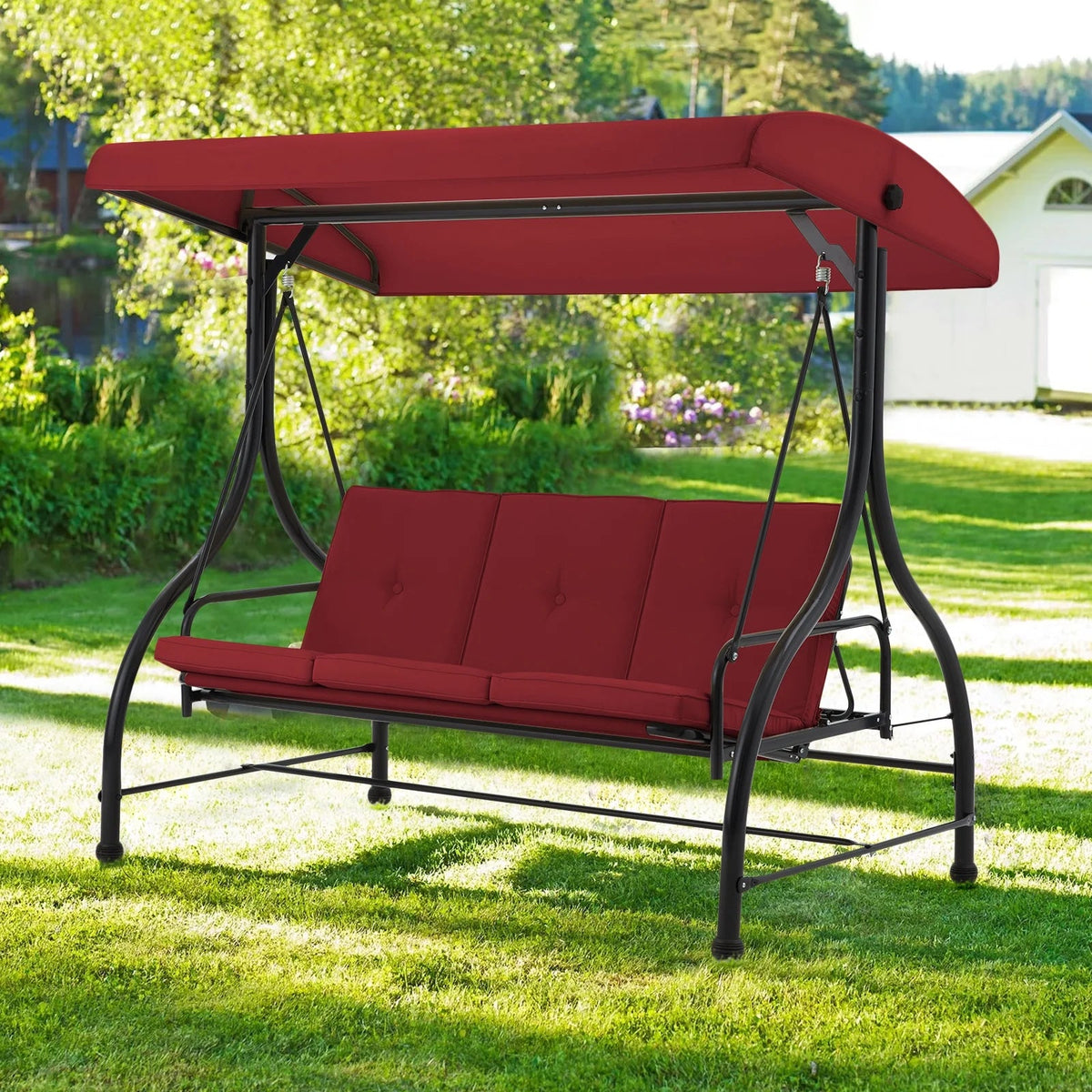 AECOJOY 3-Person Steel Canopy Porch Swing Glider Hammock