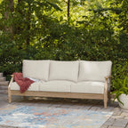 Signature Design by Ashley Clare View Outdoor Patio Eucalyptus Sofa With Cushions, Beige