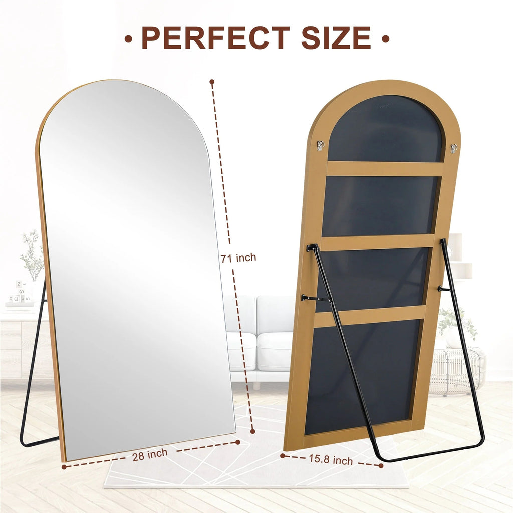 Arched Full-Length Wood Floor Mirror, Black Or Gold, 65x22/71x24/71x28/71x32