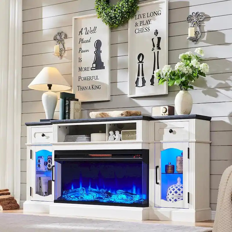 Farmhouse Electric Fireplace TV Stand For TVs Up To 80 Inches - 70W x 16D x 32H