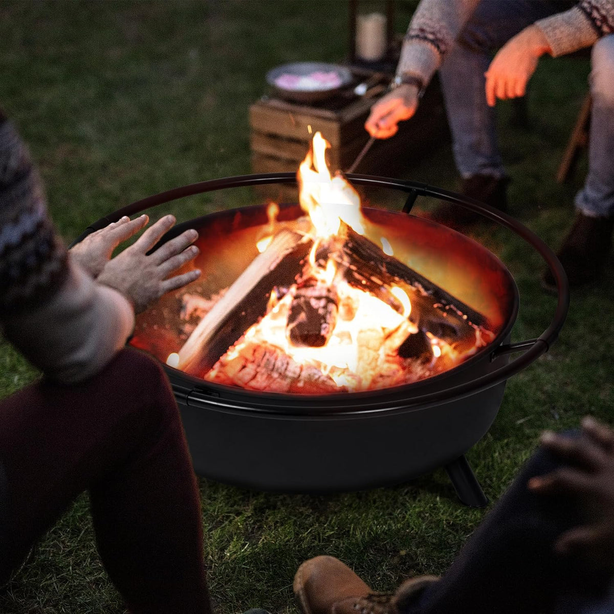 SUNCREAT 42-Inch Wood Burning Patio Fire Pit, Black, 42.1 Inch Diameter x 25.2 Inch High