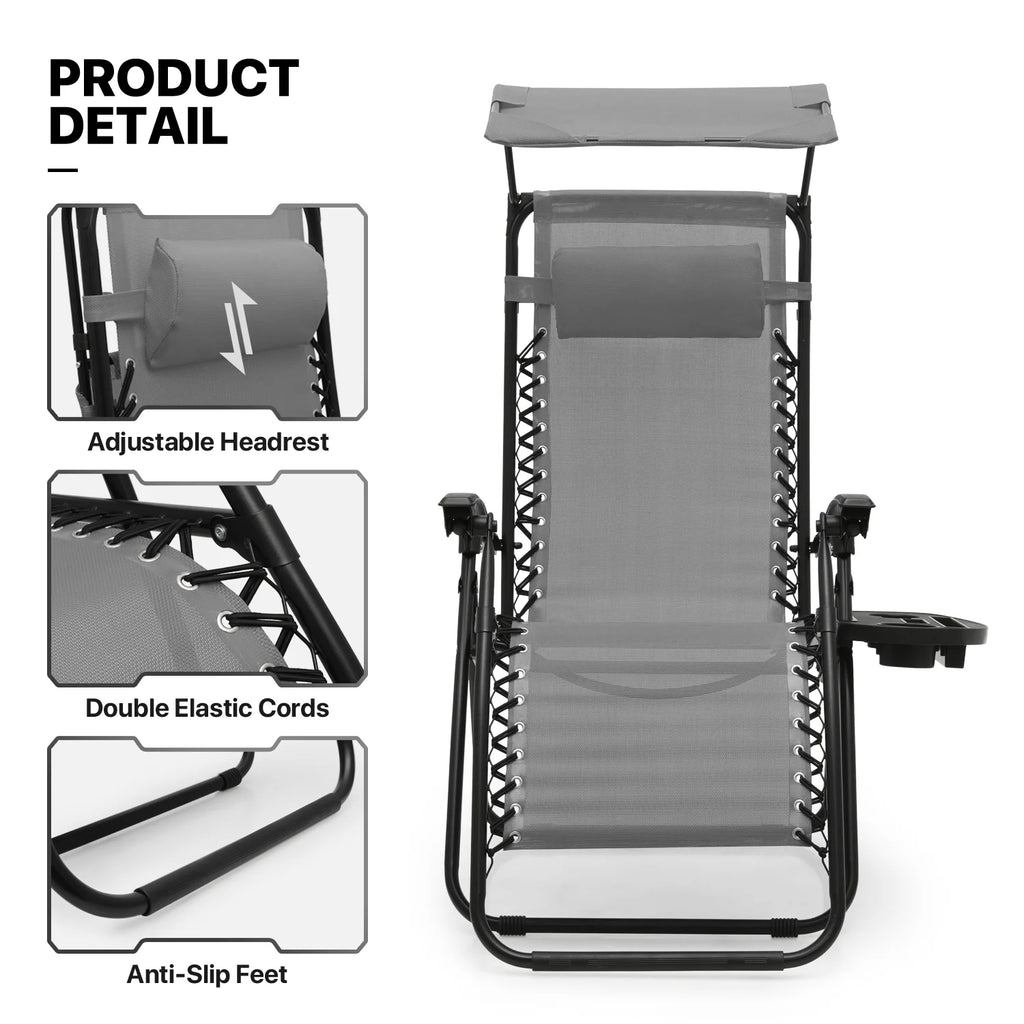 MoNiBloom Zero Gravity Reclining Chairs Set Of 2 With Canopy Shade And Headrest, Black - 330 lbs