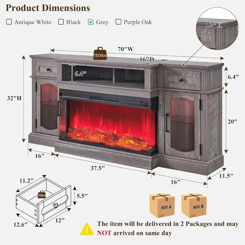 Farmhouse Electric Fireplace TV Stand For TVs Up To 80 Inches - 70W x 16D x 32H