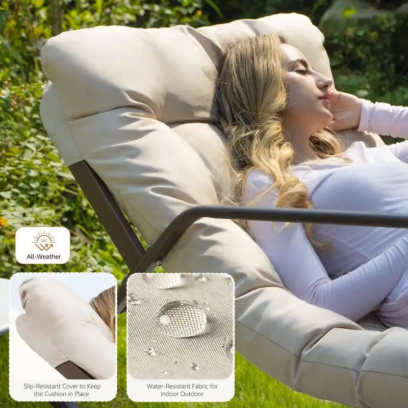 Oversized Outdoor Rocking Lounge Chair With Water-Resistant Cushions, 450 lbs Capacity