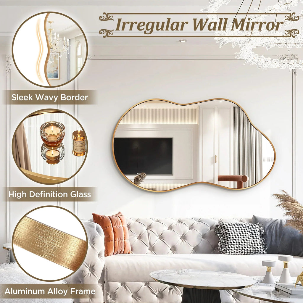 Asymmetrical Irregular Wall Mirror, 20x36, 24x36, Or 26x46, Gold, Black, Or Silver