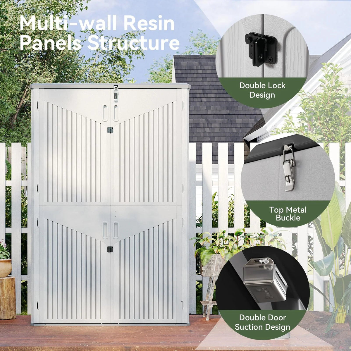 Aoxun Outdoor Storage Shed With Floor, 64-cu-ft, White
