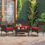 4-Piece Outdoor Patio Furniture Set With Rattan Wicker Chairs, Loveseat And Glass-Top Table