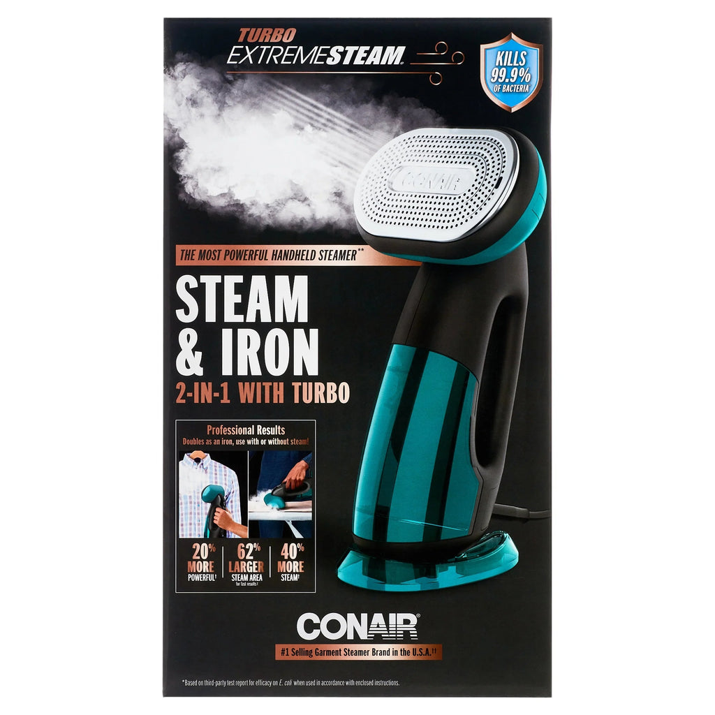 Conair Turbo ExtremeSteam 1875 Watt 2-in-1 Handheld Fabric Steamer and Iron, Black/Green - GS107