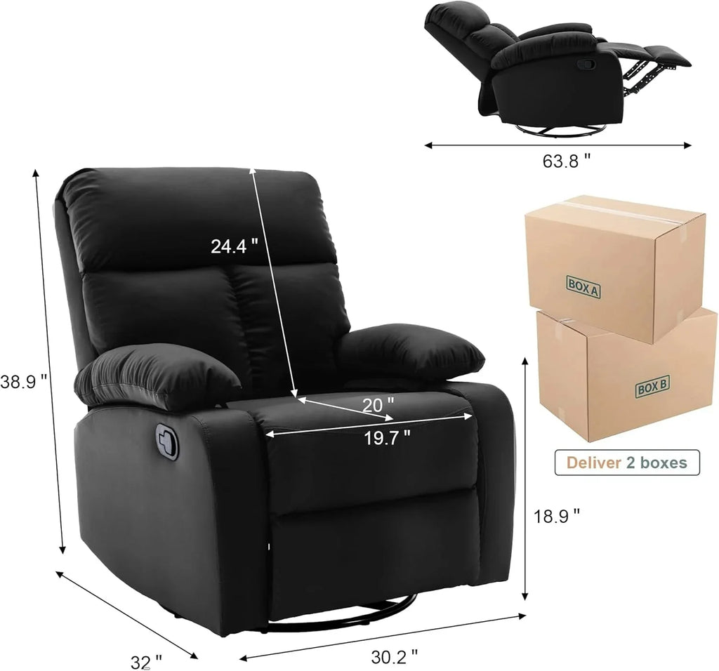 Swivel Rocker Recliner Chair For Compact Spaces - 32in D x 30.2in W x 38.9in H