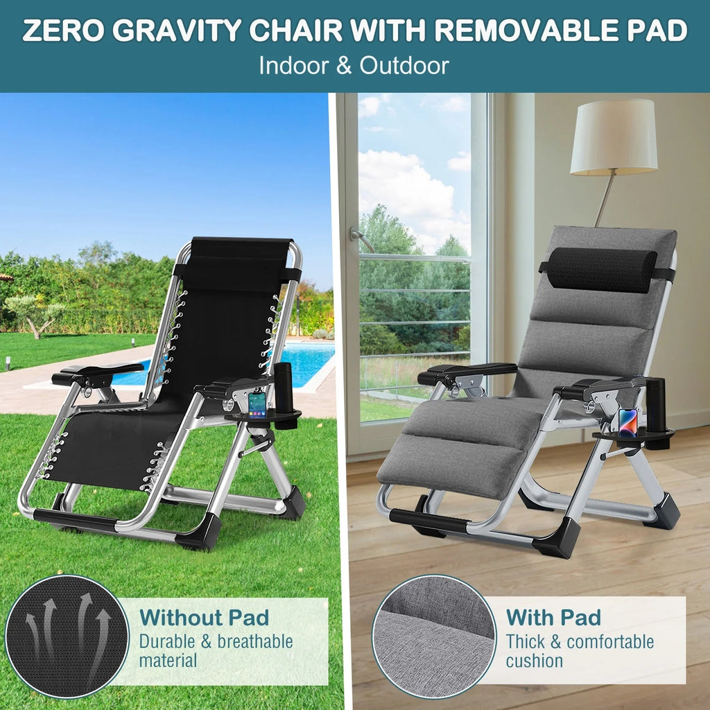 NAIZEA Zero Gravity Chair With Removable Cushion, Cup Holder, and Black Color