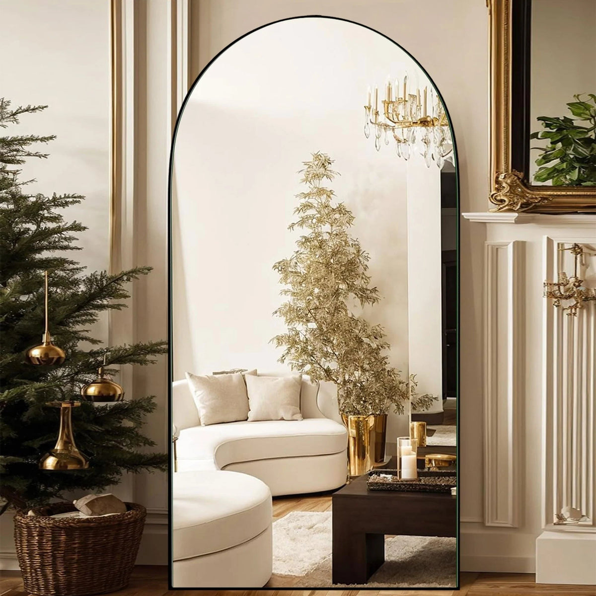 Arched Full-Length Wood Floor Mirror, Black Or Gold, 65x22/71x24/71x28/71x32